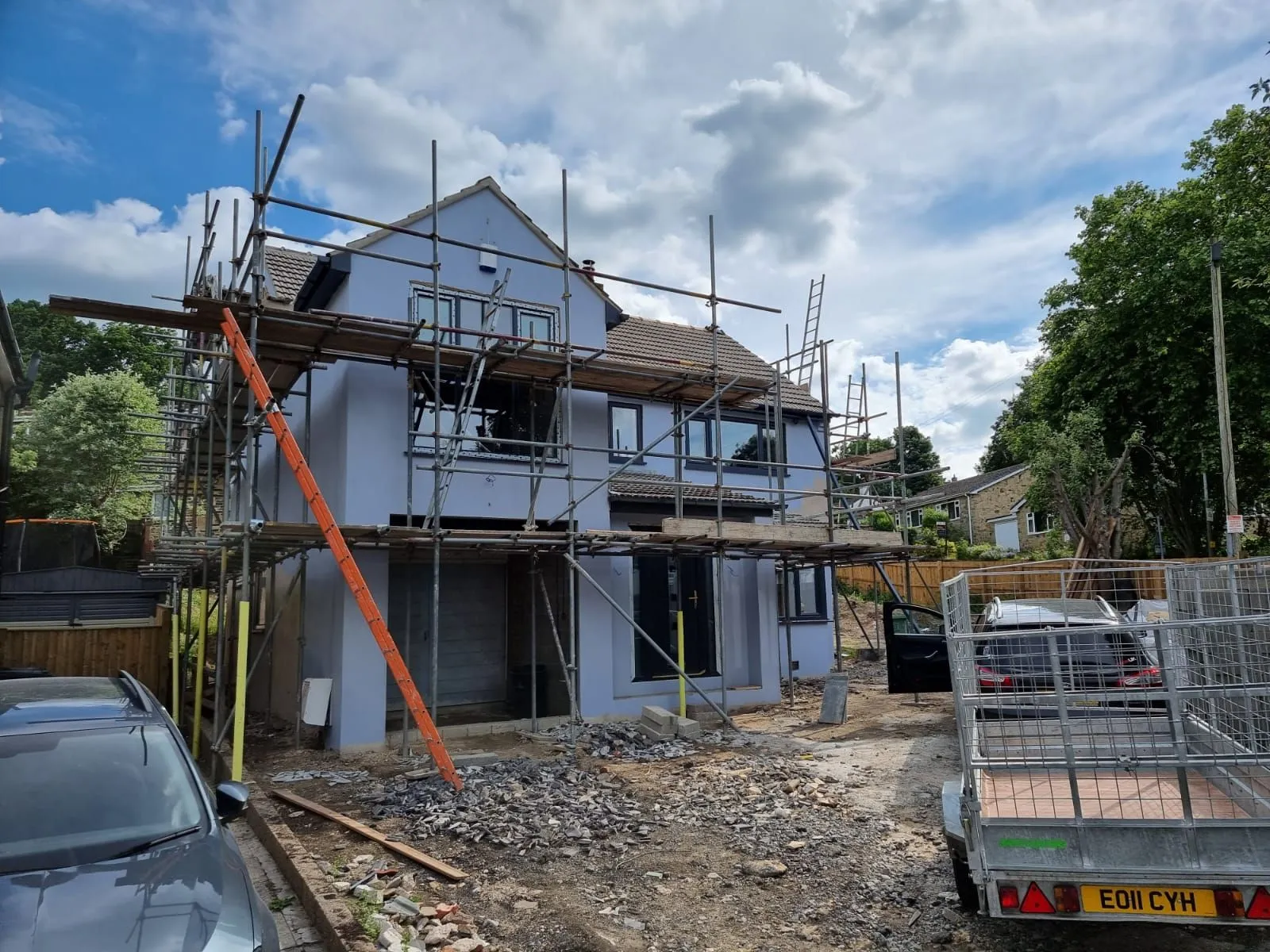 Two-storey rear extension under scaffold, Huddersfield